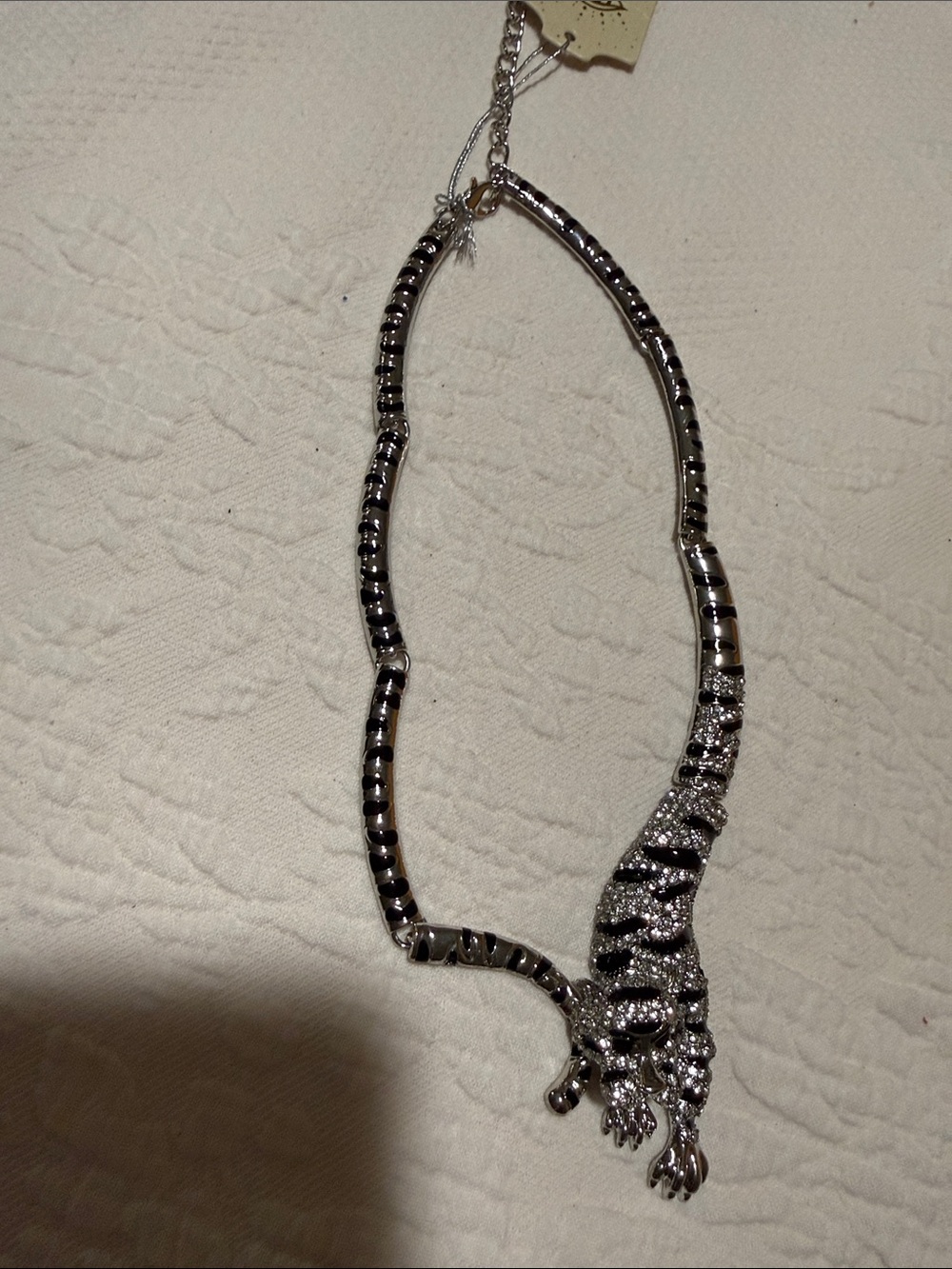 eye candy Black & Silver Crystal Tiger-Design Necklace